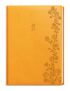 Täglicher Terminkalender - David - Vivella mit Prägung - A5 - ocker - Blumen